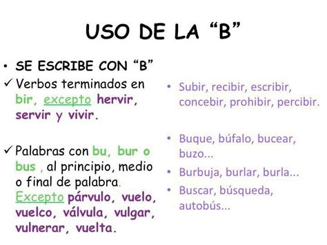 Uso De La B Spanish Language Palabras De Ortografía Aprender