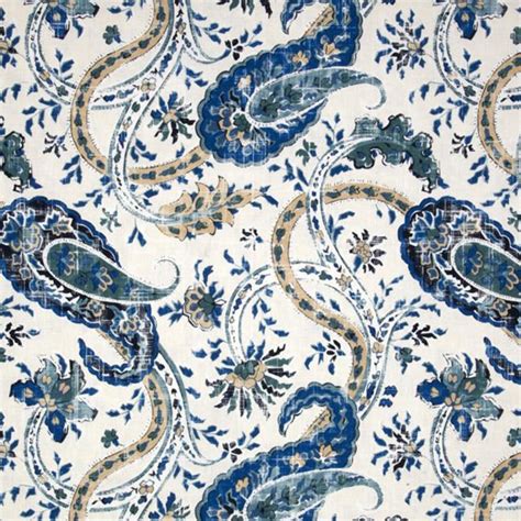 Moreland Navy Blue Cotton Paisley Floral Drapery Fabric