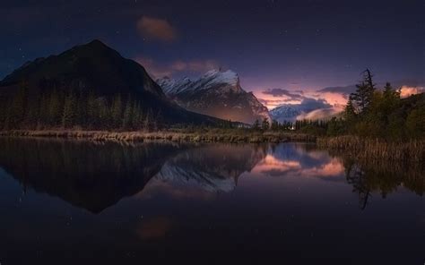 Nature Landscape Starry Night Lake Mountain Reflection Forest