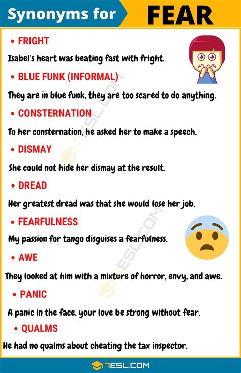 100 Synonyms For Fear With Examples Another Word For “fear” • 7esl