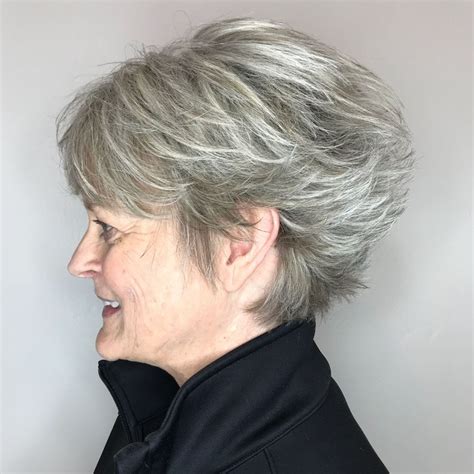 Long Feathered Gray Pixie For Older Women Modern Hairstyles Thick