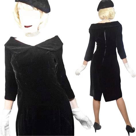 Vintage 50s Black Velvet Wiggle Dress Off The Shoulder Sheath Shop