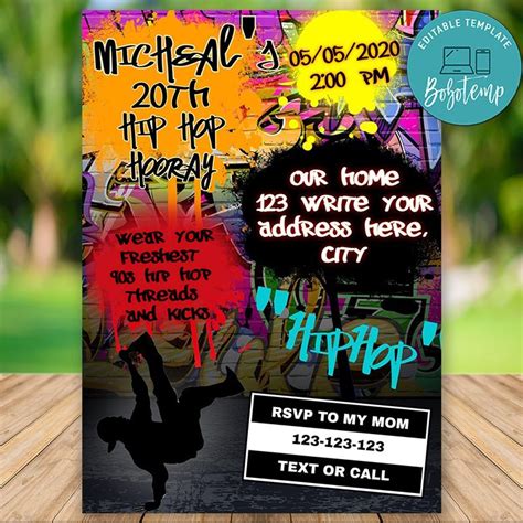 Editable Hip Hop Graffiti Birthday Invitation Instant Download