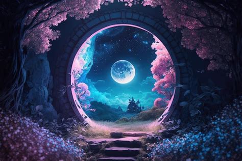 Premium Photo Magical Enchanted Landscape With A Portal To Another World