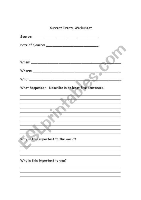 English Worksheets Current Events