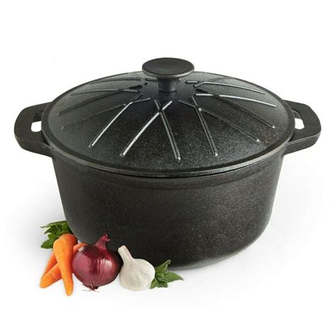 Vonshef Cast Iron Casserole Dish Black Pre Seasoned Ovenproof Pot And Lid