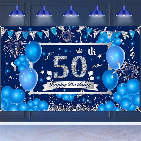 Buy Blue 50th Birthday Decorations Banner For Men Women Navy Blue