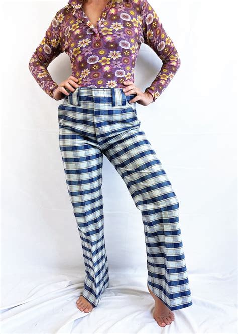 rare 1970s fun plaid vintage bell bottoms pants gem