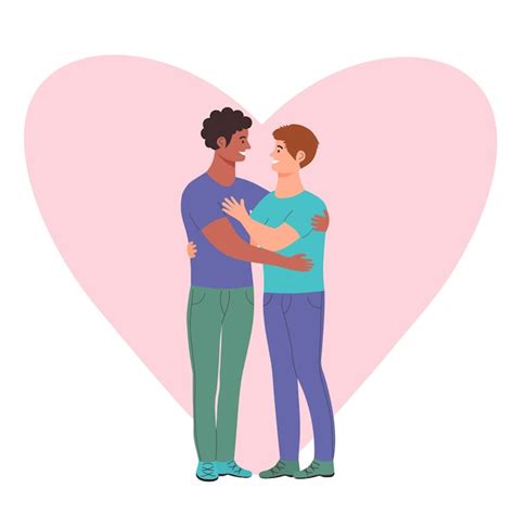 Premium Vector Happy Gay Men Couple Is Hugging On The Background Of