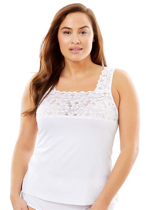 Comfort Choice Womens Plus Size Silky Lace Trimmed Camisole Full Slip