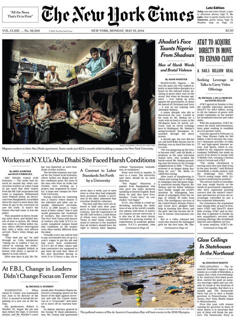 The New York Times Front Page May 19 Workers At Nyus