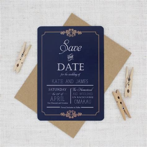 Vintage Navy Blue And Gold Save The Date Be My Guest Vintage Save The