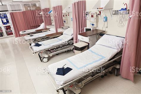 Empty Beds In A Hospital Or Surgical Center Recovery Room Stock Photo