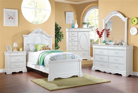 Acme Estrella Twin Panel Bed With Drawer In White Pine Wood