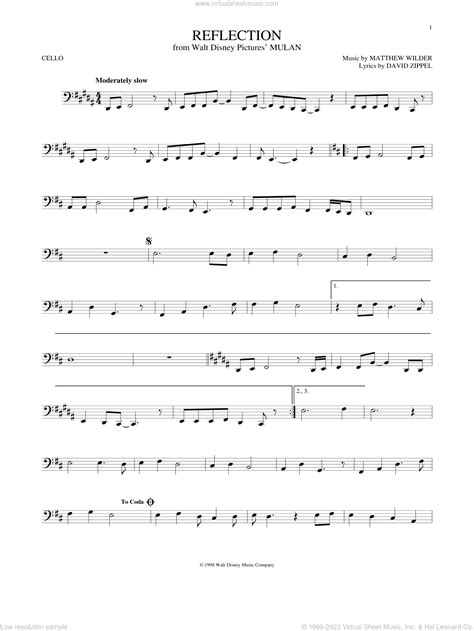 Aguilera Reflection Pop Version From Mulan Sheet Music For Cello Solo