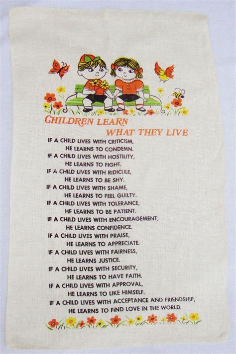 Vintage Linen Tea Towel Wall Hanging Children Learn What