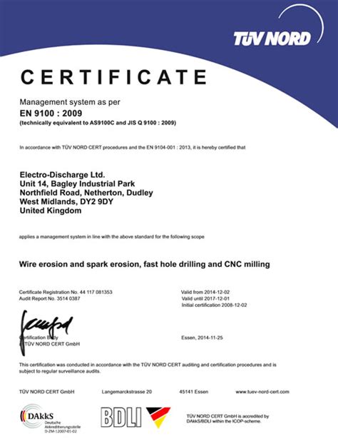 As9100 Certificate2015 Electro Discharge