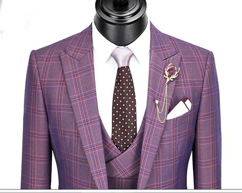 Cb05091 Slim Fit Dress Suit 3 Pieces Fashion Plaid Checked Blue Purple