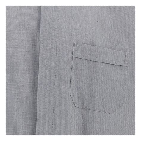 Clergical Shirt Light Grey Fil à Fil Cotton Long Sleeves Online