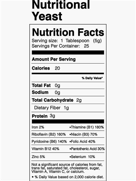 Nutritional Yeast Nutrition Facts Sticker For Sale By Themiddlewest