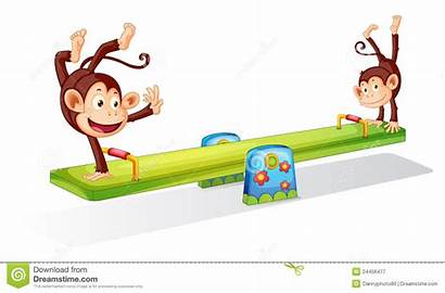 Seesaw Clipart Monkeys Cartoon Playing Play Apen