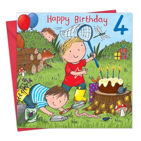 Twizler 4th Birthday Card Boy Park Age 4 Birthday Card Boys