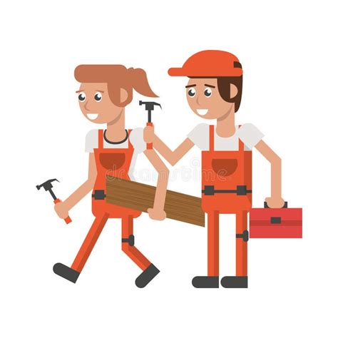 Construction Workers With Tools Cartoons Stock Vector Illustration Of