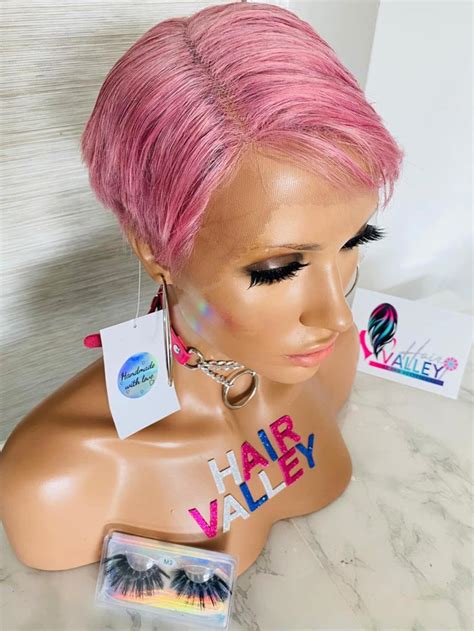 Lace Front Wig Short Cut Pixie Wigs Pink Wig Pastel Bob Etsy