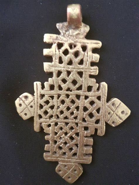 Hand Crafted Brass Ethiopian Coptic Christian Cross Pendant From Axum