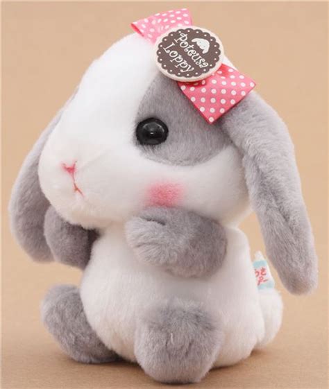 Grey White Bunny Rabbit Pink Bow Poteusa Loppy Plush Toy From Japan