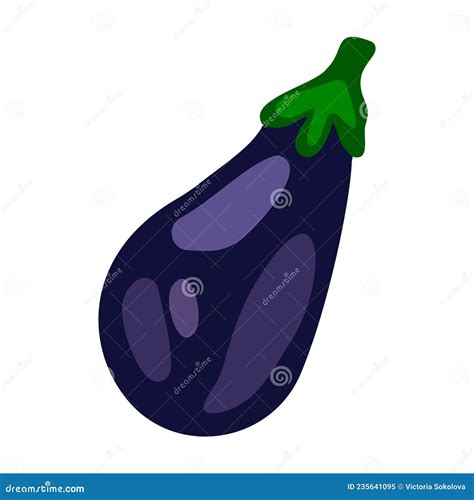 Flat Simple Flat Illustration Of A Whole Eggplant Stock Vector