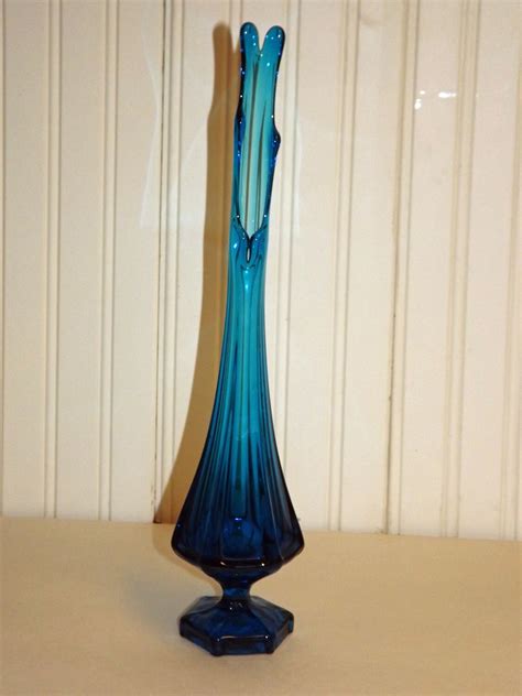 Vintage Blue Glass Mid Century Blue Art Glass Vase 4295