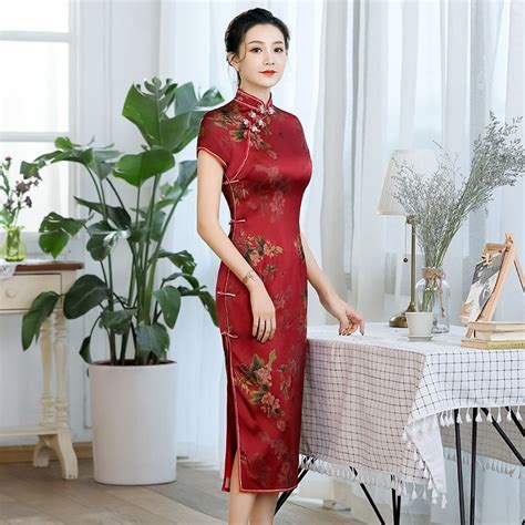 pretty silk chinese dress qipao cheongsam short sleeve qipao cheongsam and dresses women