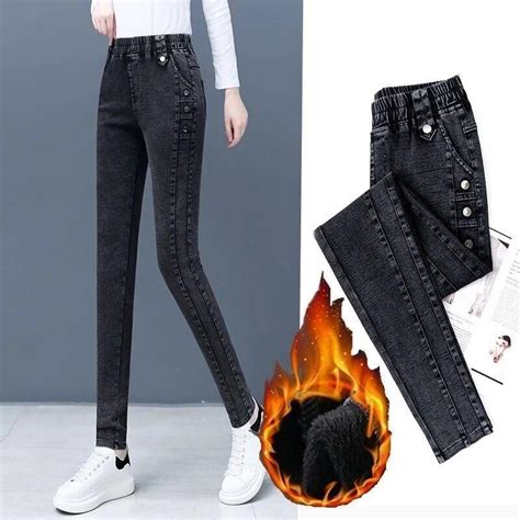 Купить Зимние бархатные эластичные джинсы карандаш женские винтажные тонкие утепленные джинсы