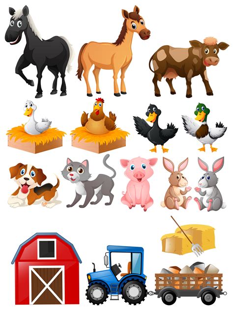 Farm Animals With Barn And Tractor 414013 Vector Art At Vecteezy
