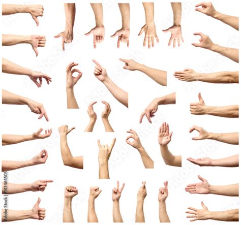 Male Hand Gesture And Sign Collection Isolated Over White Background
