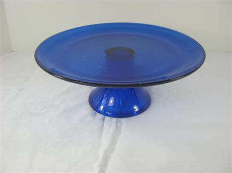 Vintage Cobalt Cake Stand Blue Glass Plate 11 Pebble Texture Glass Plates Glass Blue Glass