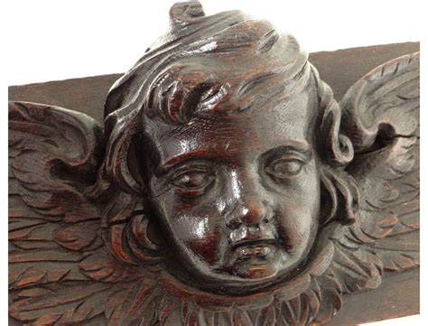 Sculpture Carved Wooden Angel Cherub Putti Head Seventeenth Century