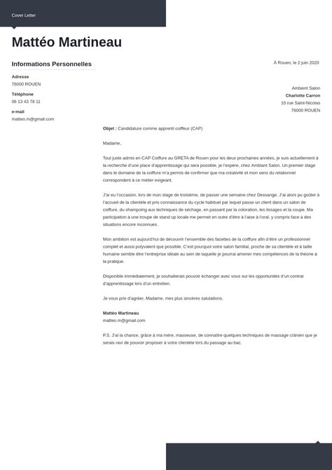 J'ai notamment eu la chance d'effectuer un premier stage en fin d'année au sein d'un. Emple Lettre De Motivation Stage Coiffure / Annonce De ...
