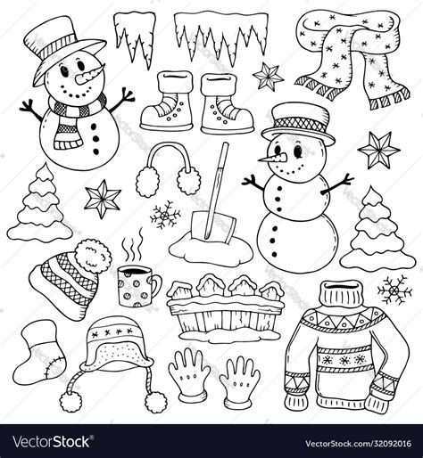 Winter Theme Drawings 1 Royalty Free Vector Image