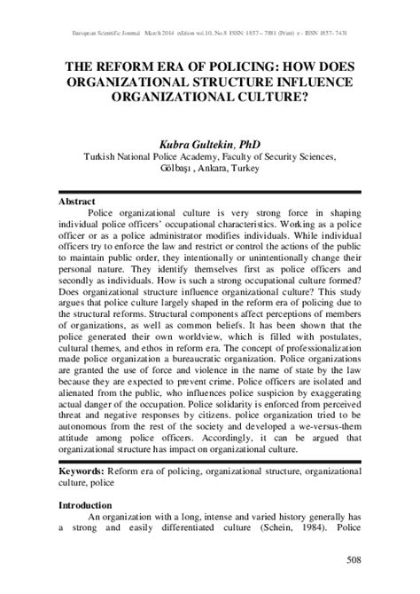 (PDF) THE REFORM ERA OF POLICING: HOW DOES ORGANIZATIONAL STRUCTURE INFLUENCE ORGANIZATIONAL ...