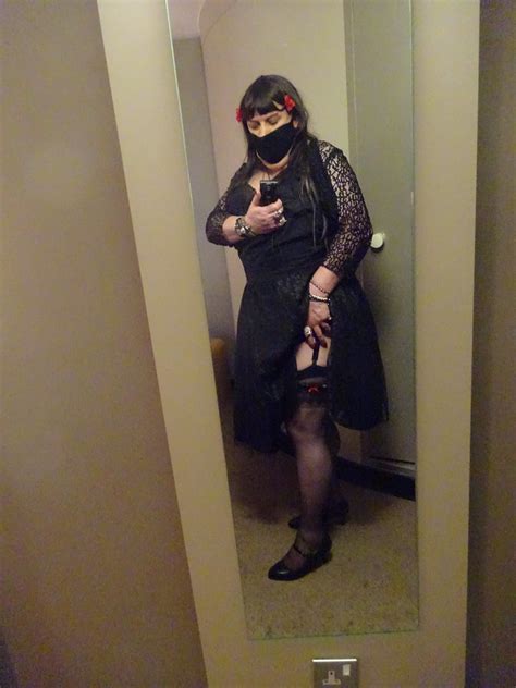 goth tgirl wearing black lace dress flashing stockings flickr