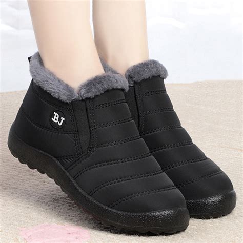 Womens Waterproof Ankle Boots Winter Thermal Insulated Slip On Snow