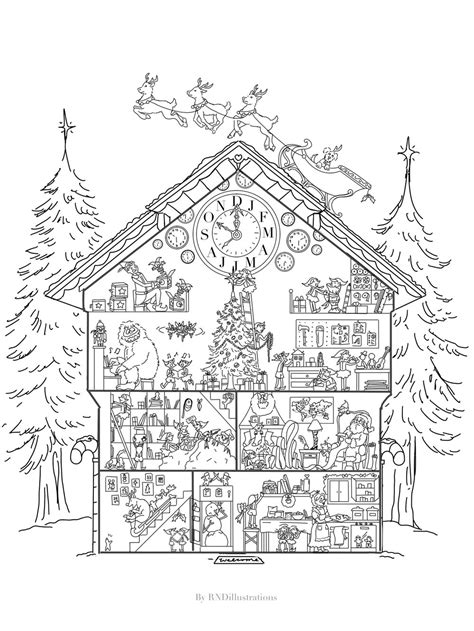 Christmas House Coloring Page Interior — Rndillustrations Coloring