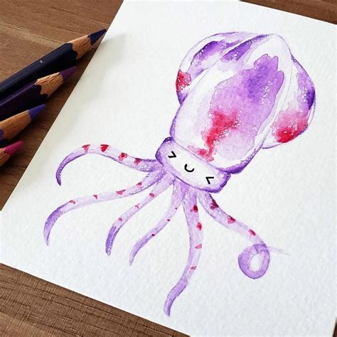 Draw a cute Squid with me! @arttherapy.maru [Video] | Drawings