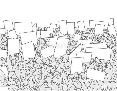 Illustration Of Large Crowd Of People Demonstrating With Blank Signs