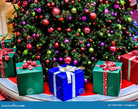 Decorated Christmas Tree With T Boxes Stock Photo Image Of Winter