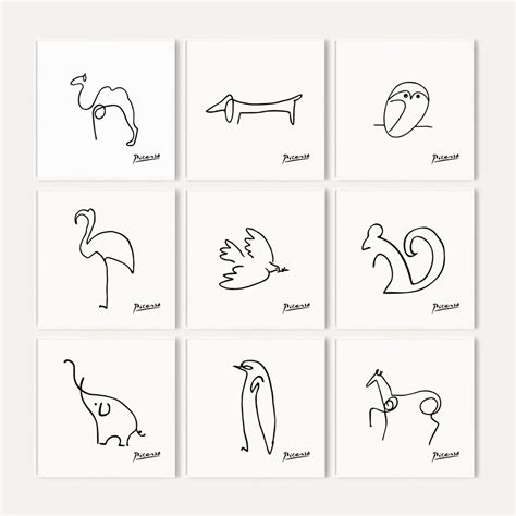 Picasso Animals Line Drawing Prints Set Of 9 Picasso Prints Animal