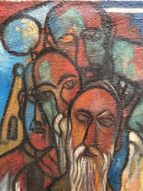 Unknown Modernist Judaica Oil Painting Blessing The New Moon Jewish