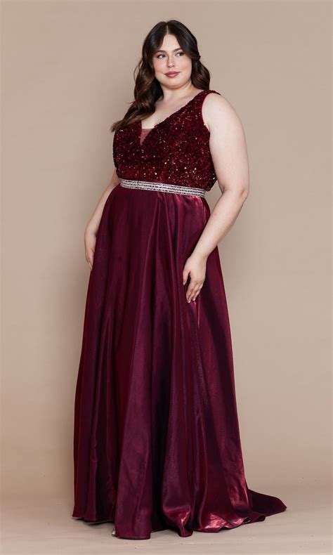 Sequin Bodice Long Plus Size Prom Dress Promgirl